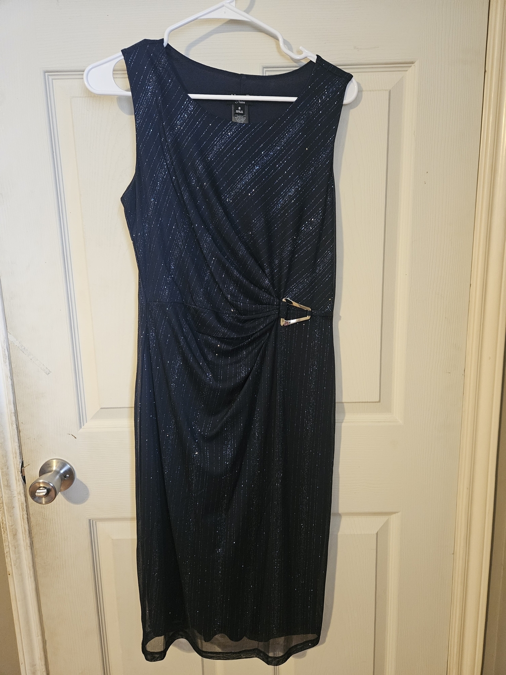 Sleeveless Navy Midi Dress with Side Knot and Buckle